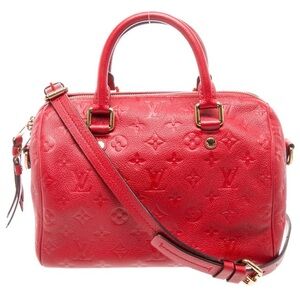 Louis Vuitton Red Empreinte Leather Monogram Speedy Bandouliere 25 / GUC